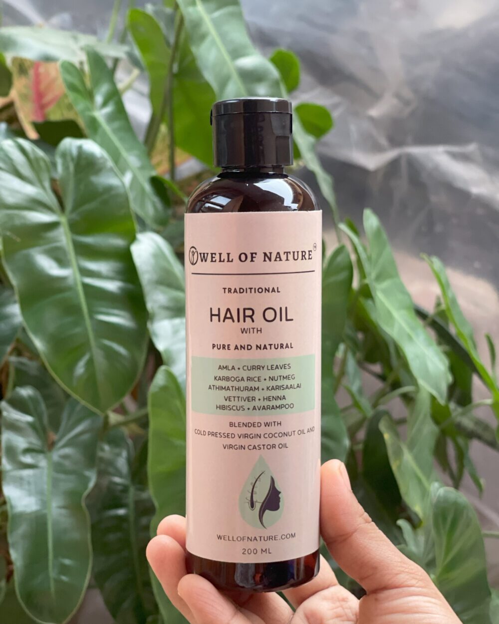 Well of Nature Sun Soaked Organic Herbal Hair Oil - 100% Natural Hair Growth Oil with 18 Handpicked Herbs, Organic Coconut Oil, and Rosemary Essential Oil for Reducing Hair Fall and Nourishing Scalp